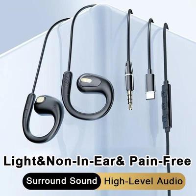Clip-on Type C&3.5mm Wired Control Headphones 9D Surround Sound Earbuds Sports Gamer Headset ENC Earphones In HD Mic For Samsung