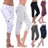 Dámské zkrácené kalhoty na jógu s elastickým pasem s kapsami na knoflíky Letní outdoorové ležérní kalhoty