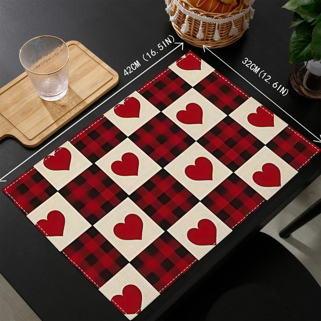 4pcs/6pcs/8pcs Valentine's Day themed placemats, linen placemats for home kitchen restaurant, fashionable print, table mats for holiday parties