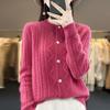 New Crew Neck Knitted Autumn and Winter Coat Casual Versatile Twist Loose Cardigan Sweater Women