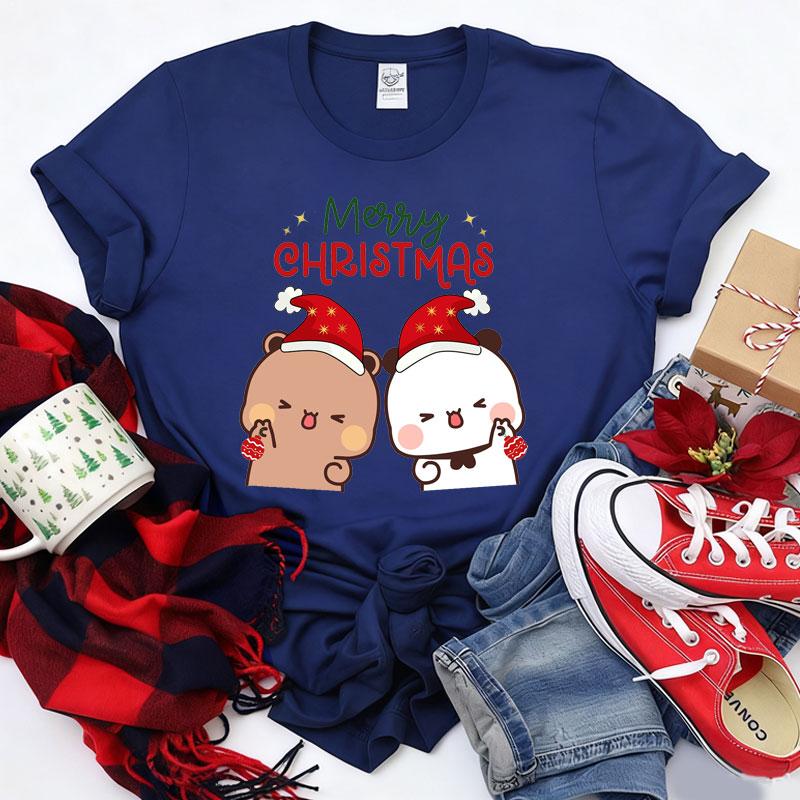 Merry Christmas Cute Funny Bubu Dudu Cartoon Emoticon Graphics Tshirt Ulzzang Men Woman Cotton Tees Trendy Holiday Party Shirt