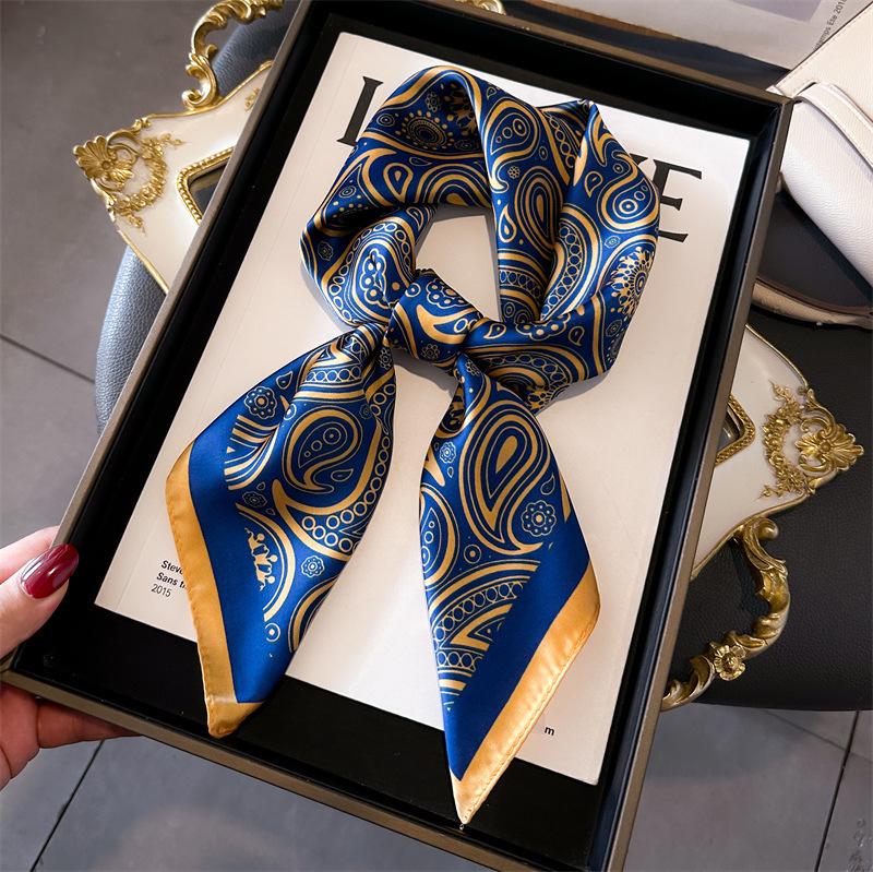 Summer Luxury Fashion Silk Scarf Simulation Silk 70Cm Square Scarf Korean Version Trend Versatile Scarf Professional Women'S Scarf