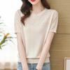 Summer Women's Round Neck Knitted T-shirt Thin Loose Short Slimming and Hollowed Out Top