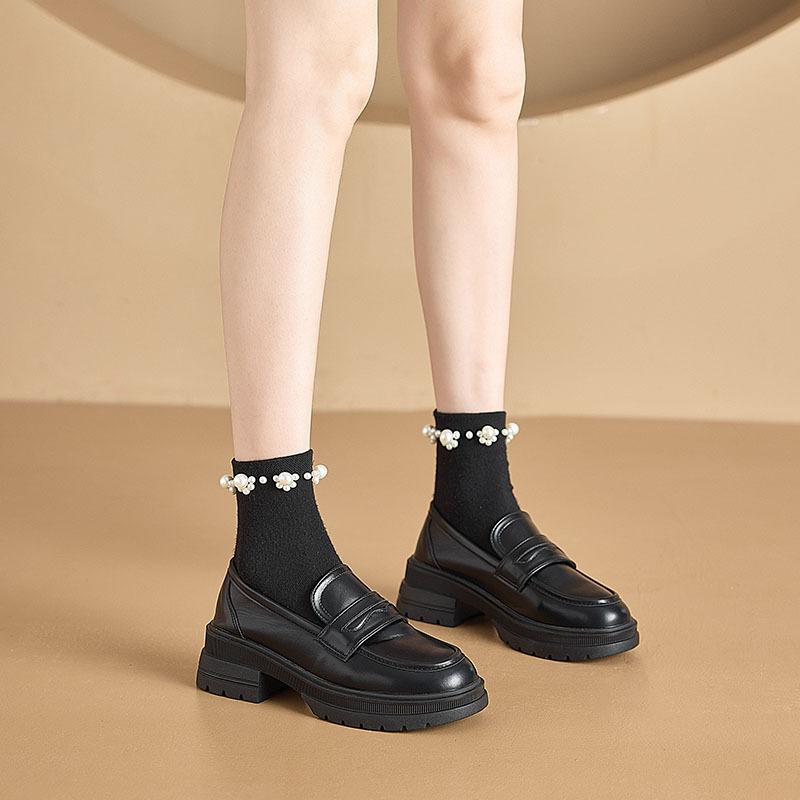 Solid Black White Soft Leather Oxfords Women Shoes Flats Slip-on British Style Ladies Work office Loafers
