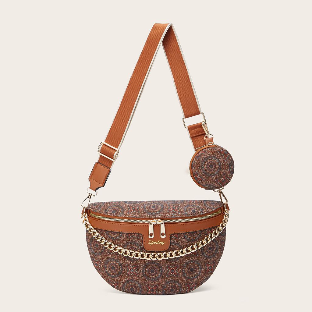 New niche design printed messenger fanny pack fashionable versatile women's breast bag single shoulder messenger bag