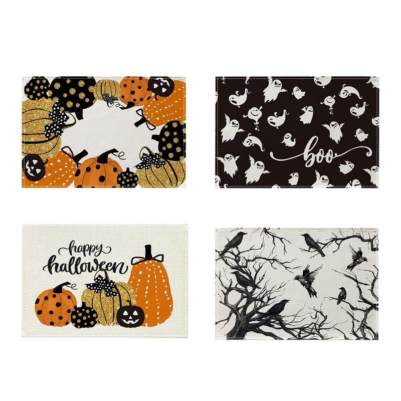 Branches Fall Coffee Cup Table Mat Halloween Cute Ghost Placemat Tree Crows Halloween Placemats Pad Bowl Mat Kitchen Tablecloth