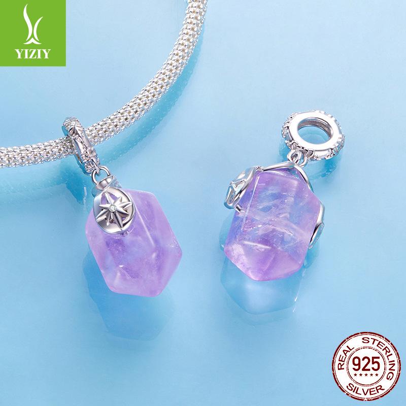 Energy Amethyst Pendant, Charm And Elegant Classical Temperament S925 Sterling Silver Beaded Accessories