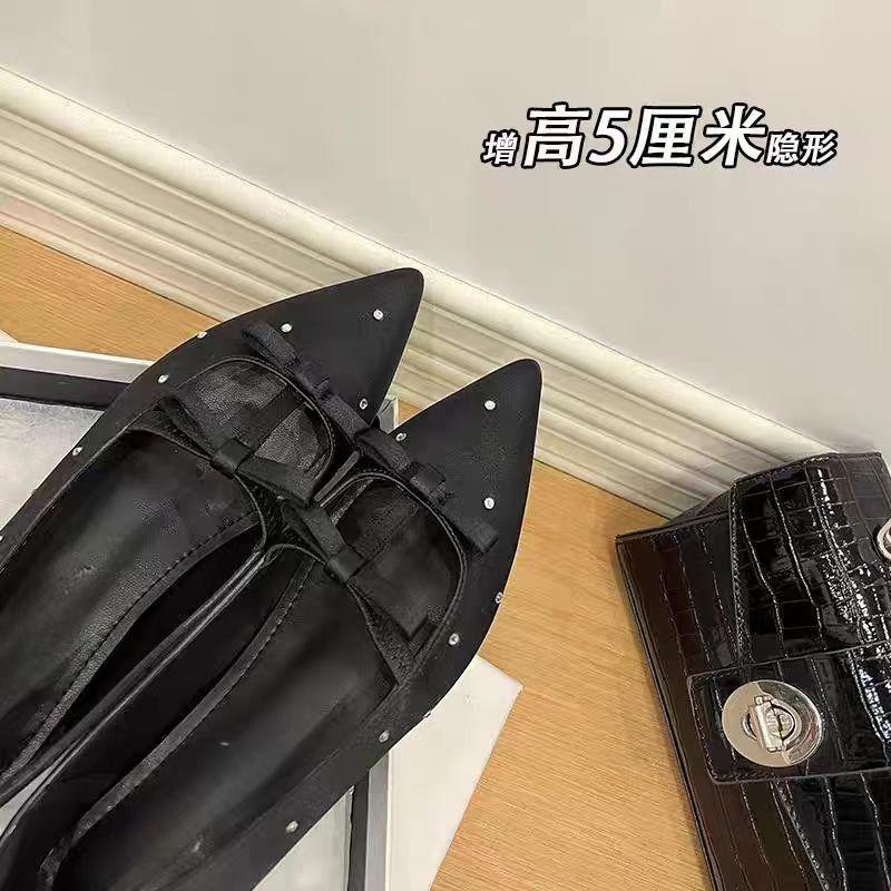 Daily skirt polka dot bow soft sole not tired feet single shoes spring and summer satin high-end Mary Jane shoes
