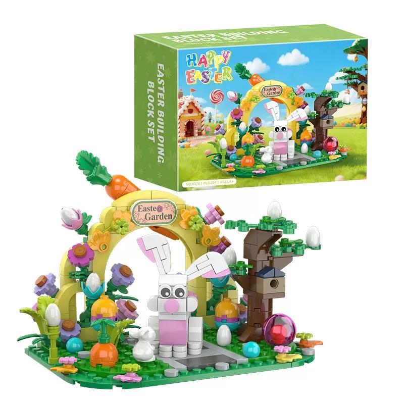 294Pcs Easter Egg Bunny Garden Building Blocks Model With Color Box And Paper Instruction Manual, Assembled Bricks Kids Toy Gift