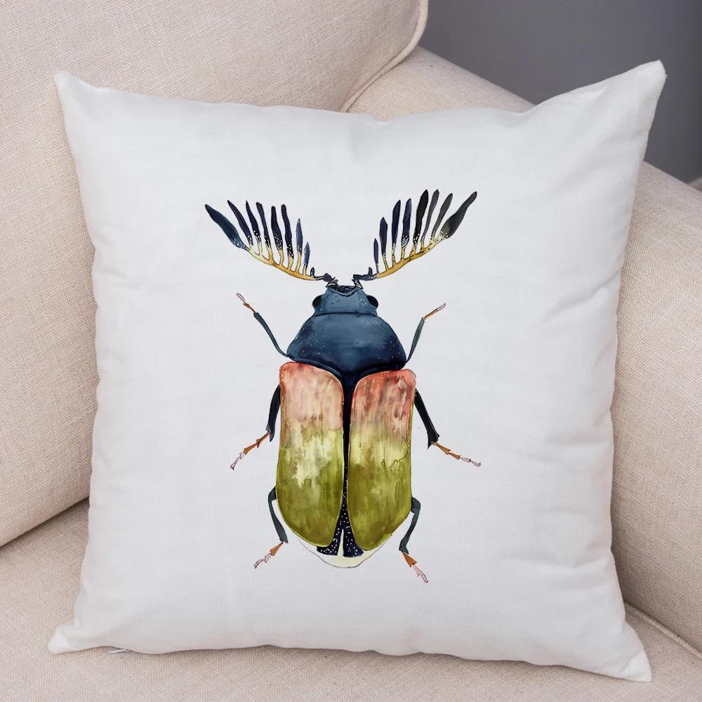Insect Beetle Collection Pillow Case Both Sided Decor Cartoon Animal Print Cushion Cover Soft Plush Pillowcase for Sofa Home Car