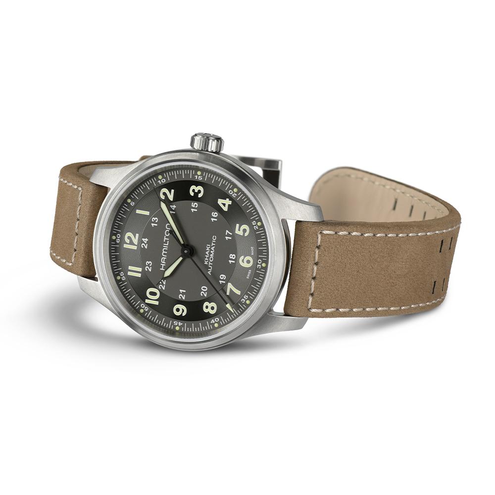 Hamilton H70545550 Khaki Field Titanium Automatic 42mm Brown Calf Leather Strap Men's Watch