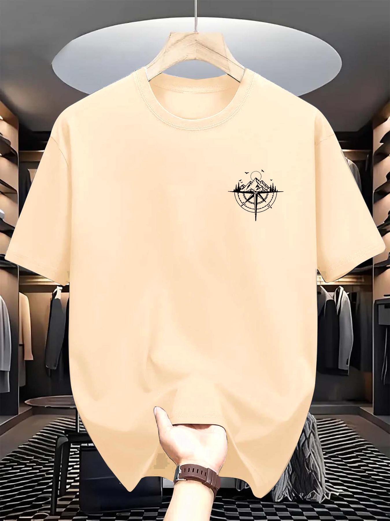 2026 Summer New Pattern Mens 100 Cotton Mountain Compass Pattern Printed Casual LooseFitting Comfortable TShirt S
