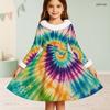 Girls Long Sleeve Colorful Printed Dress Furry Collar Furry Cuffs A Line Flared Hem