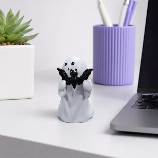 Spooky Ornament, Bat Pumpkin Ghost Model Halloween Decoration, Resin Ghost Figurine for Home Desktop Garden Holiday Decor