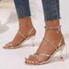Fashion Metal Ball Decor High Heel Sandals for Women Luxury Gold Thin Heeled Party Shoes Woman Plus Size Comfort Non Slip PVC Sandals