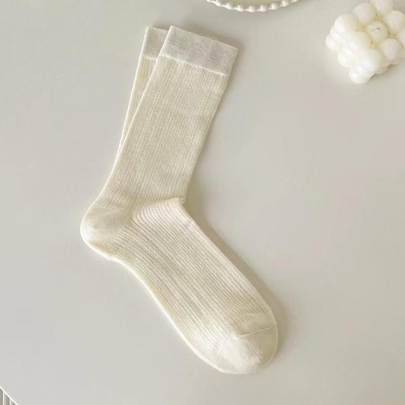 5 Pairs Women Solid Color Small Leg Socks Fashionable Sweet Style Summer Thin Mesh Hollow Breathable Casual Stacked Socks
