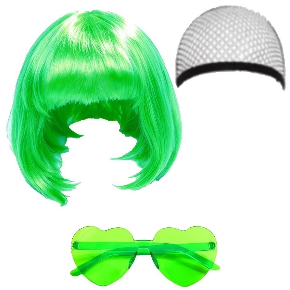 3Pcs Halloween Cosplay Wig Set Colorful Short Bangs Y2K Role-playing Short Hair Wig Halloween