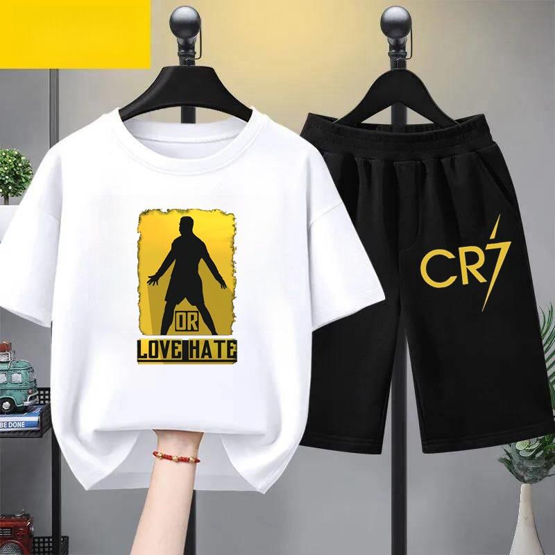 Kids Summer Children Clothing CR7 Soccer Star Print Short Sleeve Top Shorts 2pcs Set Soft Sports Tracksuit Outfit Wear