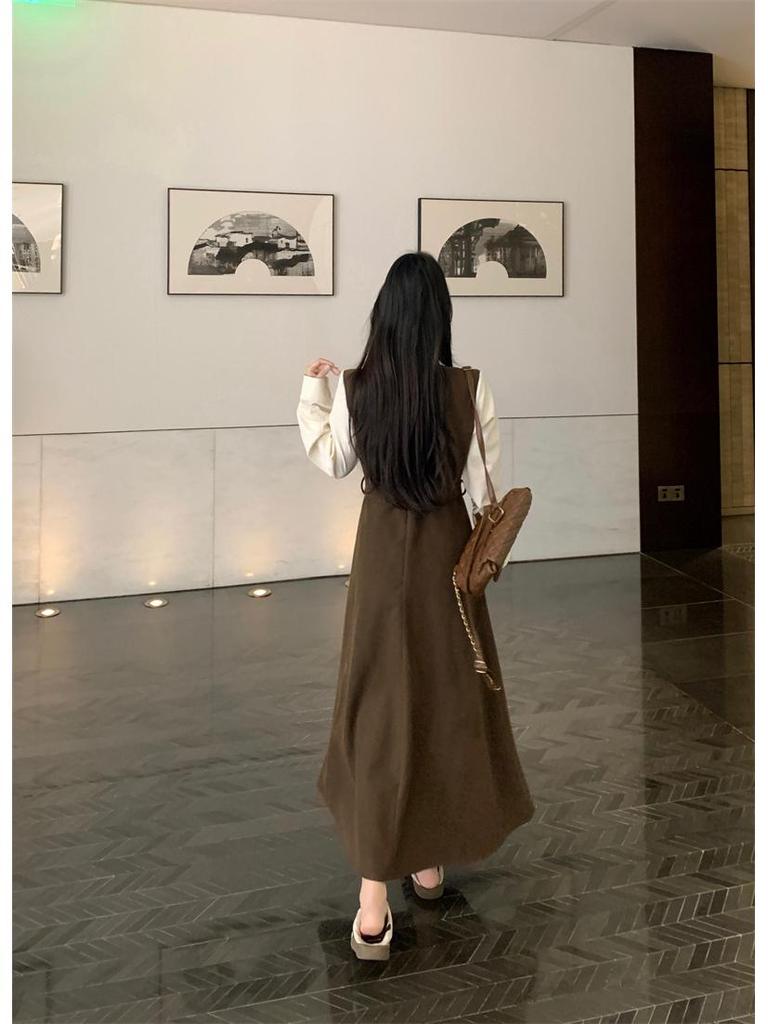 French-Style Two-Piece Long-Sleeve Plus Size Elegant Spring Dress with Waist-Cinched Skirt