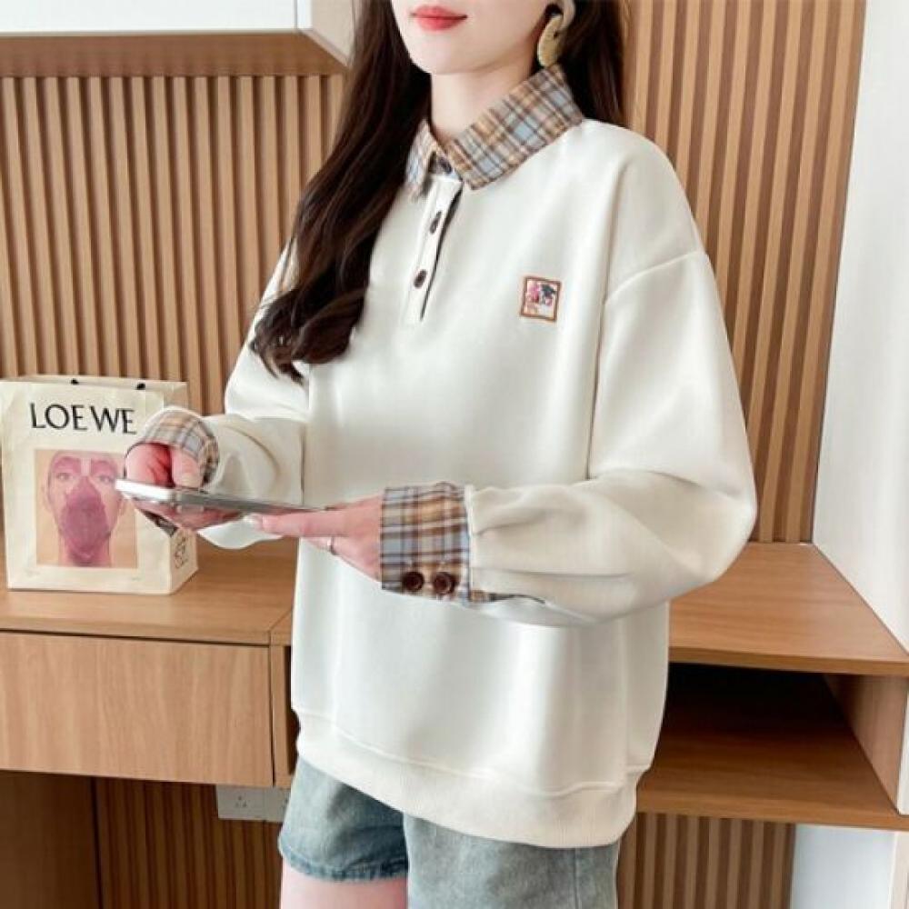 Navava Long Sleeve Check Collar Sweatshirt Nt2286