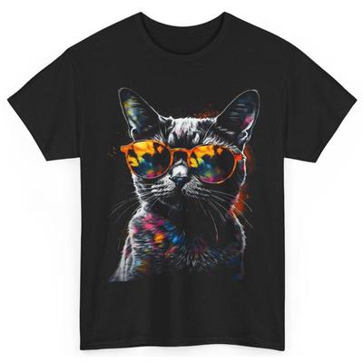 Cat Sunglasses Portrait Tee Stylish Cat with Shades Shirt