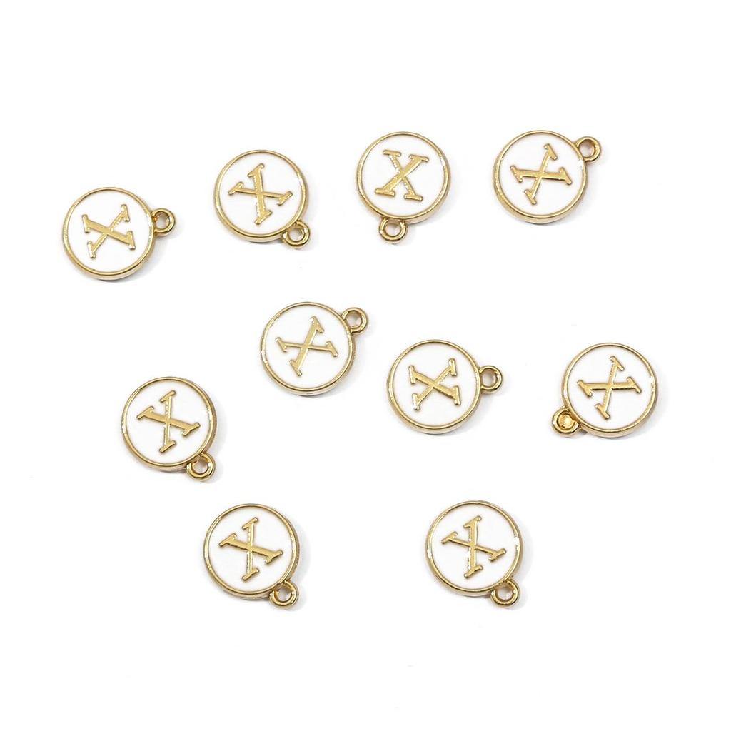 10Pcs 12x2.5mm Alphabet Double Face Charms Pendant Beads for Jewelry DIY Findings