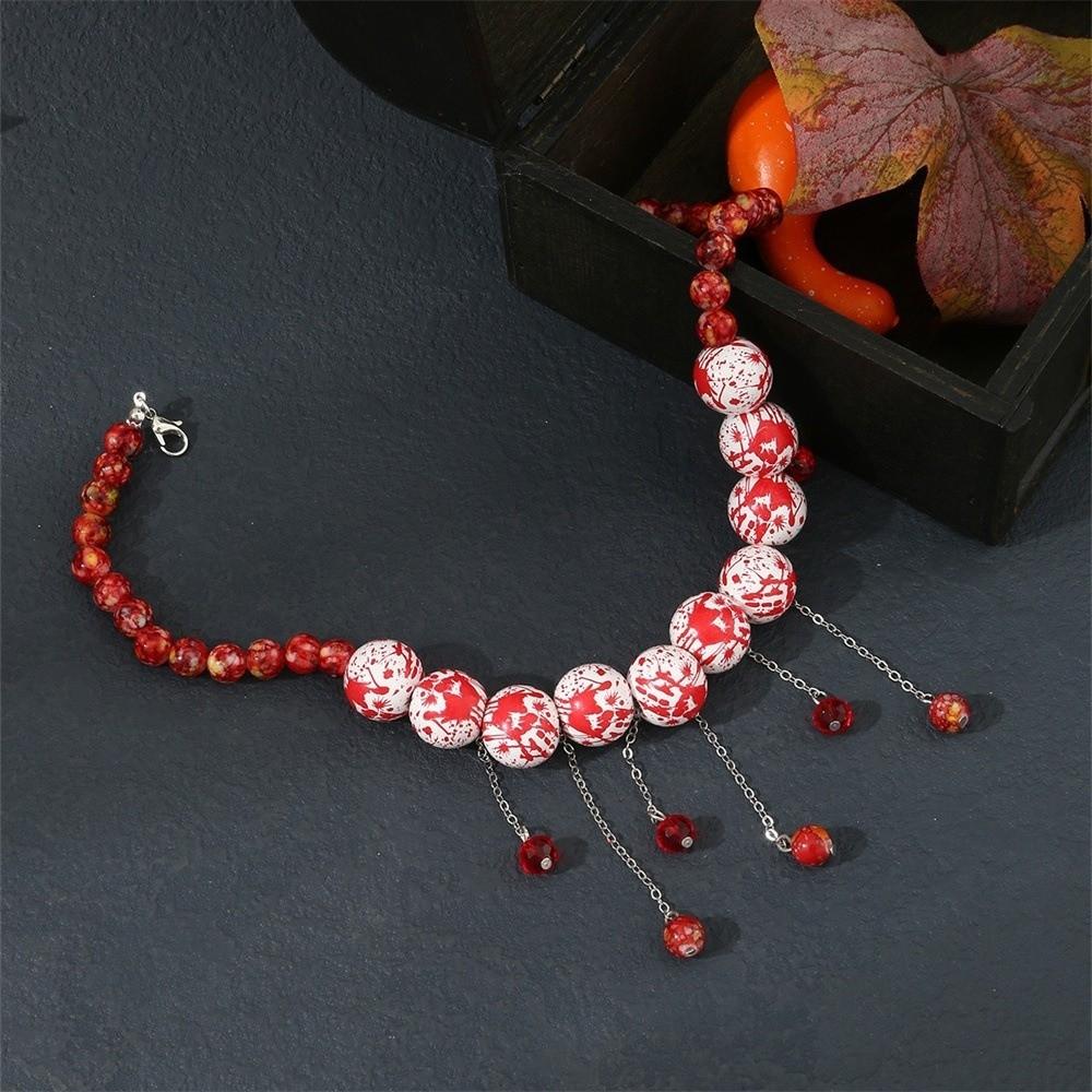 Black Rope Blood Beads Collarbone Chain Tassel Halloween Jewelry Halloween Necklace Party