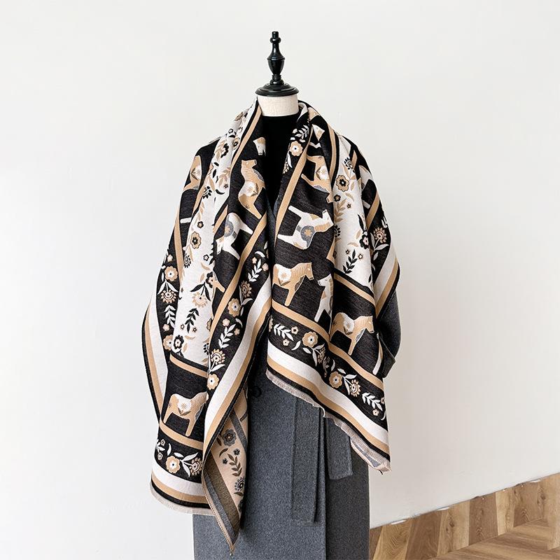 Autumn And Winter Thickened Warm Wind Pony Scarf Women'S Light Luxury Style Versatile Air Conditioner Shawl Temperament Scarf