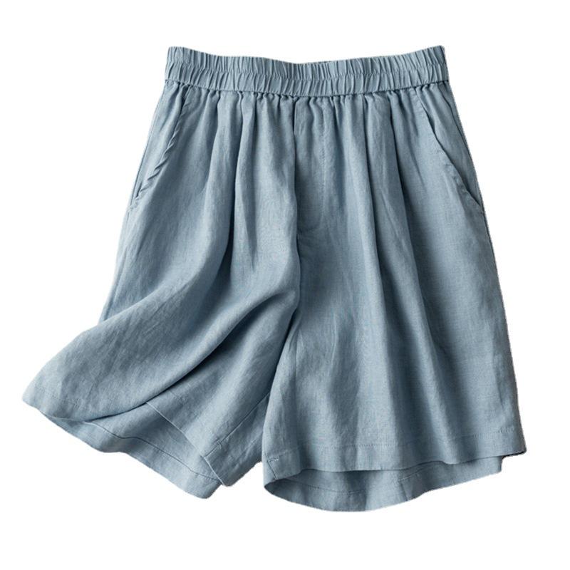 Women's Retro Wide-Leg Cotton Linen Pleated Pants - High Waist, Elastic, Casual and Artistic Summer Wear