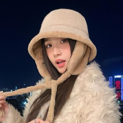 Herfst- en winterhoeden, dames fluweel verdikte oorwarmers, warme hoeden, klein gezicht, modieuze veelzijdige bucket hats