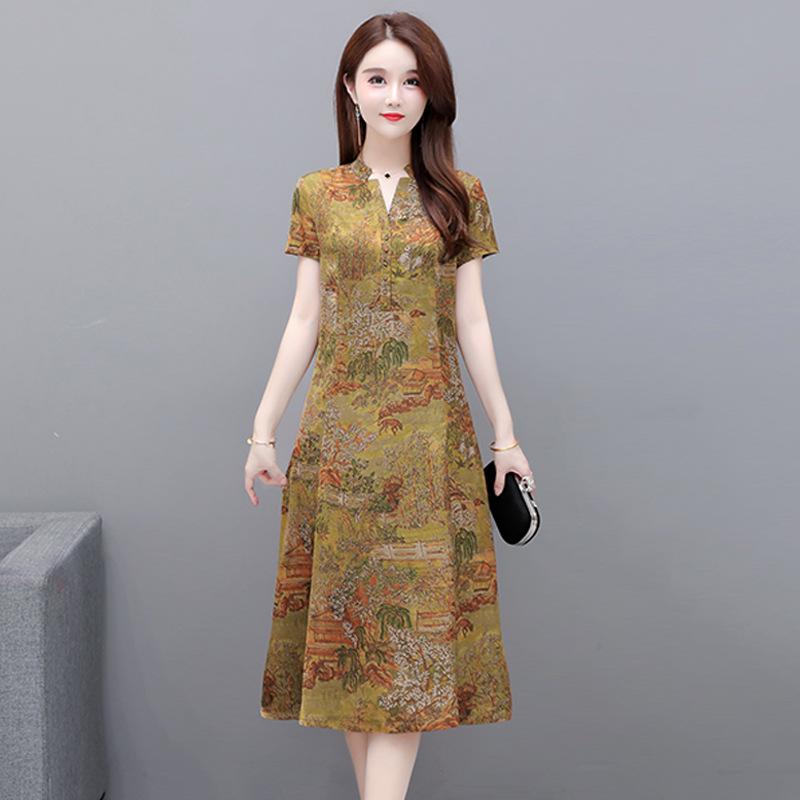 

Элегантное миди-платье из атласа Сянъюнь для зрелых женщин - Модная летняя одежда L