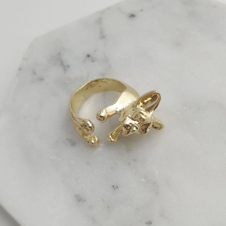 Adjustable Vintage Pug Bulldog Animal Ring for Women