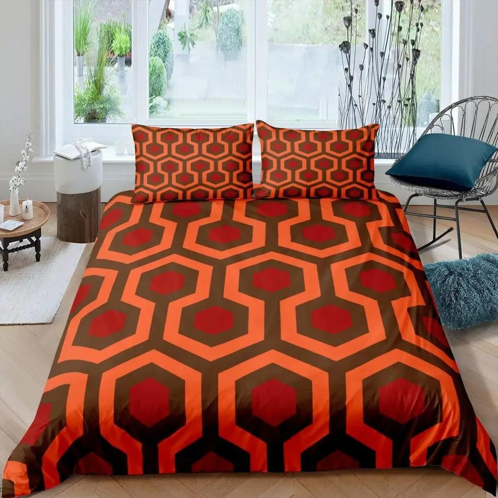 Rotes Leuchtendes Polygonales Gittermuster Bettwäscheset 135×200 Bettbezugset mit Kissenbezug 260×220 Bettdeckenbezug Schwarze Deckenhülle