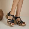 Damen Sommer Neue Einfarbige Riemen-High-Heel-Sandalen mit Blockabsatz und Rundem Zehen