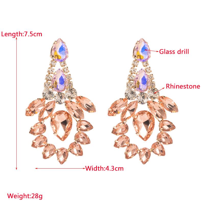 Women's Drop Earring Colored Crystal Geometric Pendant Exaggerate Temperament Premium Earrings