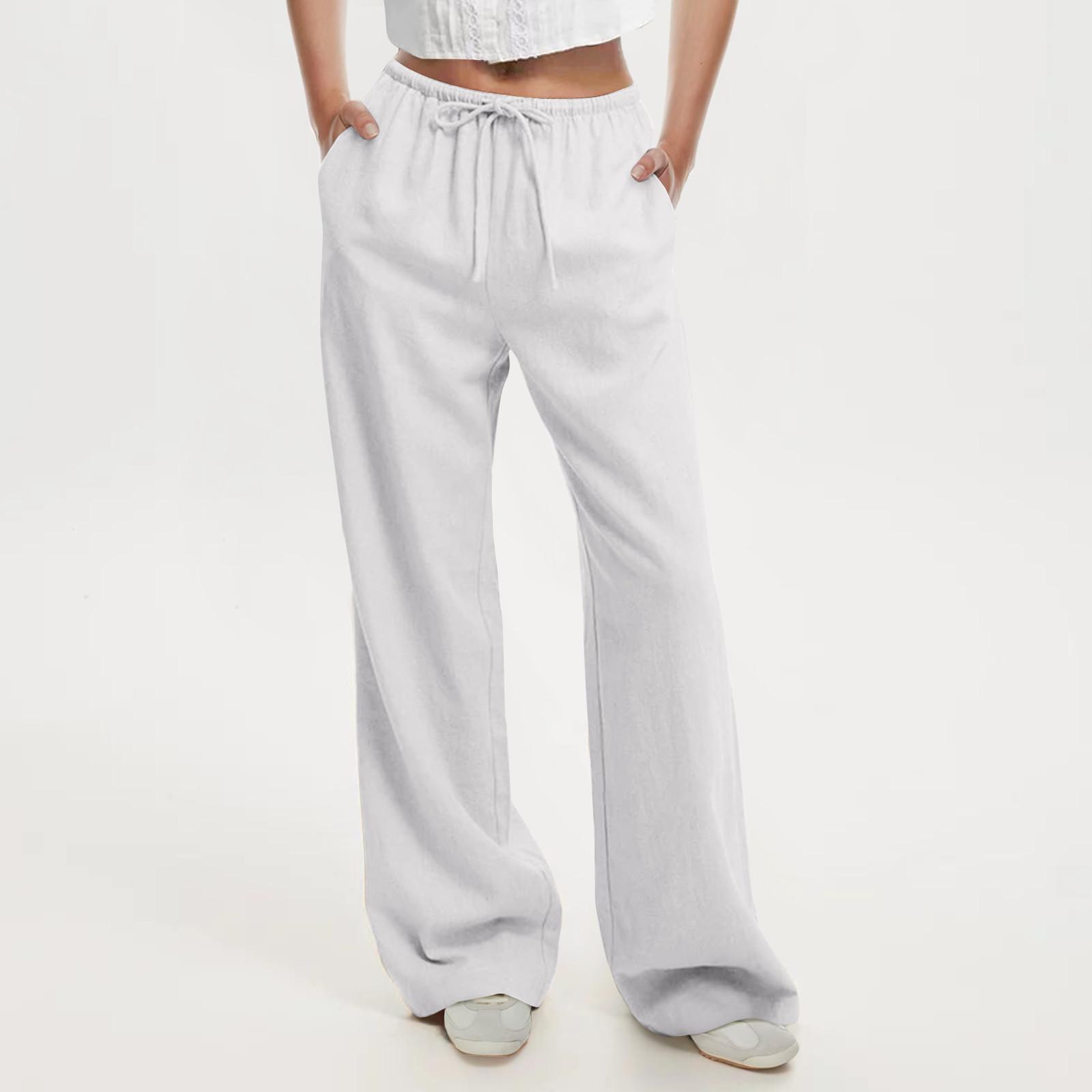 

Pants For Women Wide Leg Yoga Pants With Pockets Button High Waist Casual Dress Crop Pants Loose Soft Pajama Sweatpants XL білий