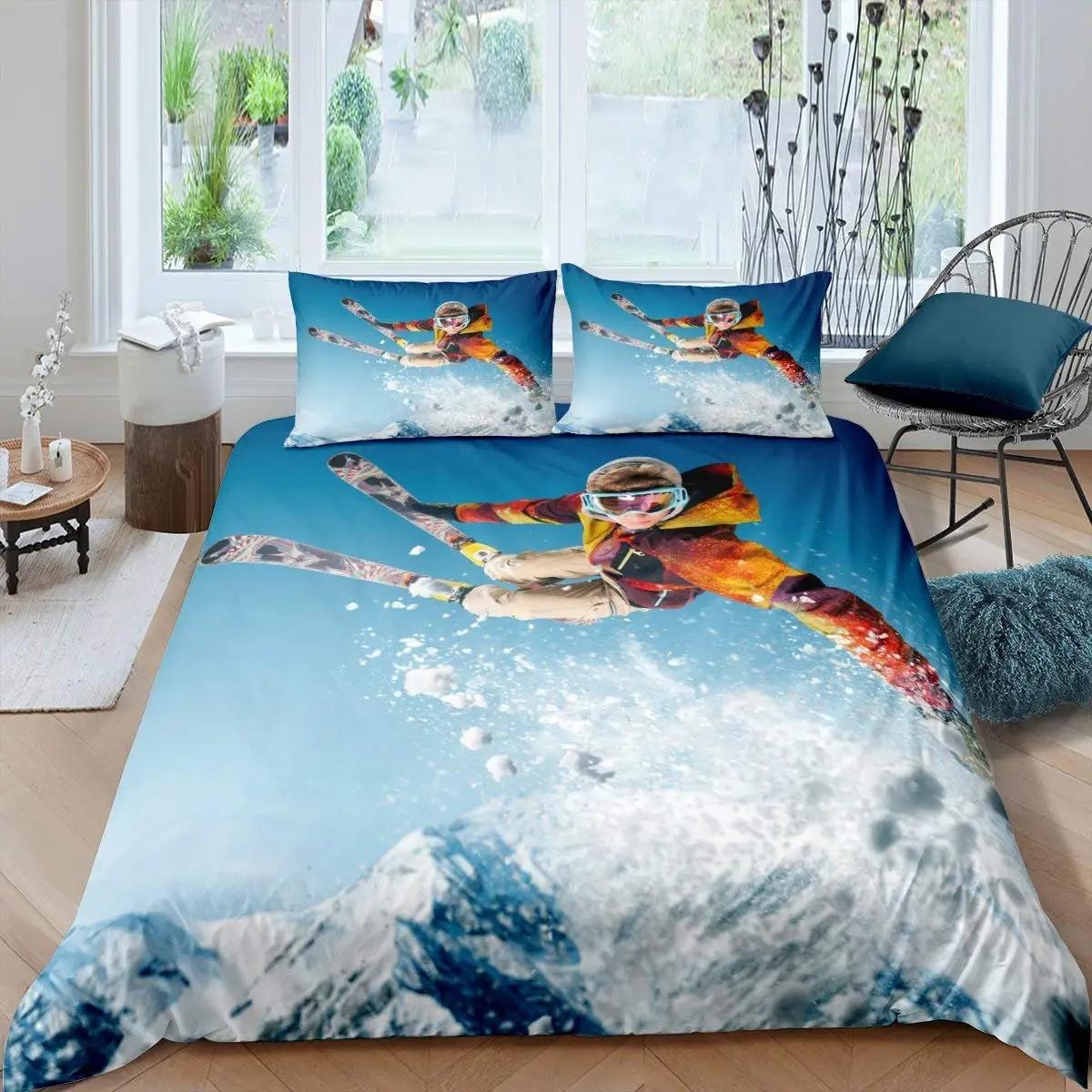 

Winter Soft with Soft Fabric Duvet Cover Skier Sking Downhil In High Mountains Extreme Winter Sports Hoby Activity Theme Rom Decorative Women Men 100*200cm Single