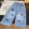 Girls' Autumn 2025 Fashion Bow Straight-Leg Jeans - Korean Style Versatile Baby Girl Pants
