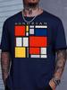 Unisex Black Crew Neck Tee Mondrian Geometric Art Print Loose Oversized Short Sleeve Unisexs Streetwear Summer Casual Basic Top