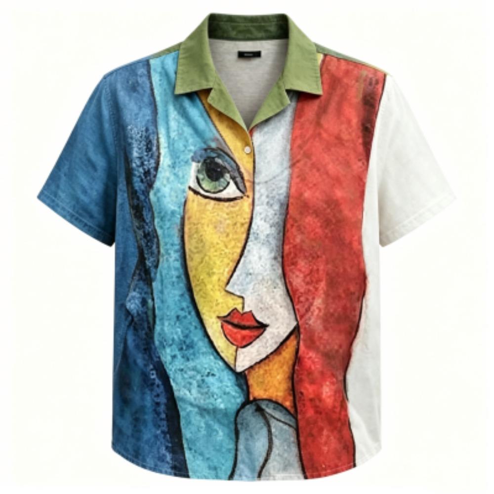 Summer Funny Abstract Face Printing Shirt Hawaiian Beach Vacation Clothing Women's Fashion Street Style Shirt Daily Men's and Women's Shirt