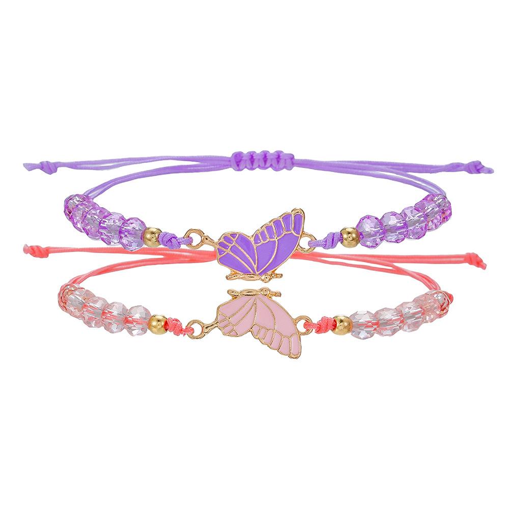 Butterfly braided bracelet, couple girlfriend beaded hand rope, alloy butterfly adjustable wax wire bracelet