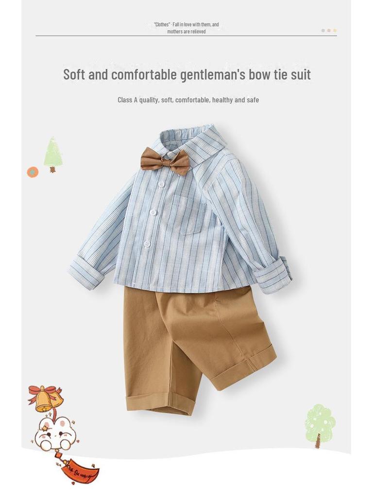 Children's Striped Long-Sleeve British-Style Two-Piece Suit for Boys, Spring 2025