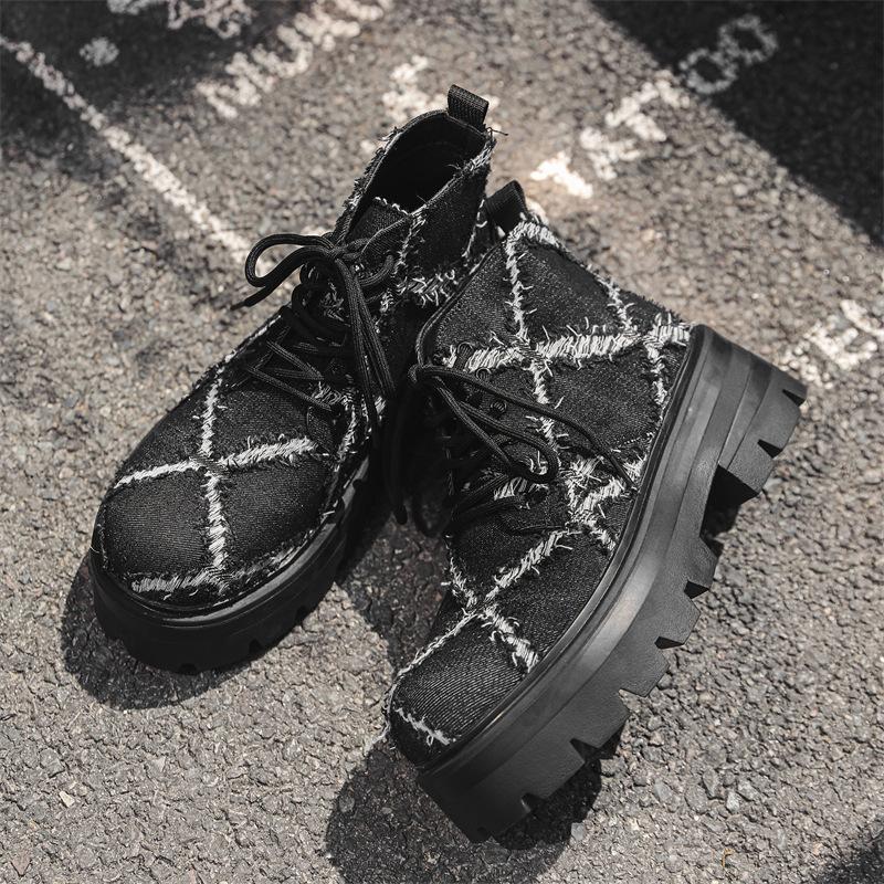 

Нишевое разрушение ветровые туфли дерби мужские 2024 новый тренд личность платформа большая голова ботинки мартин 77067-J 38 чёрный