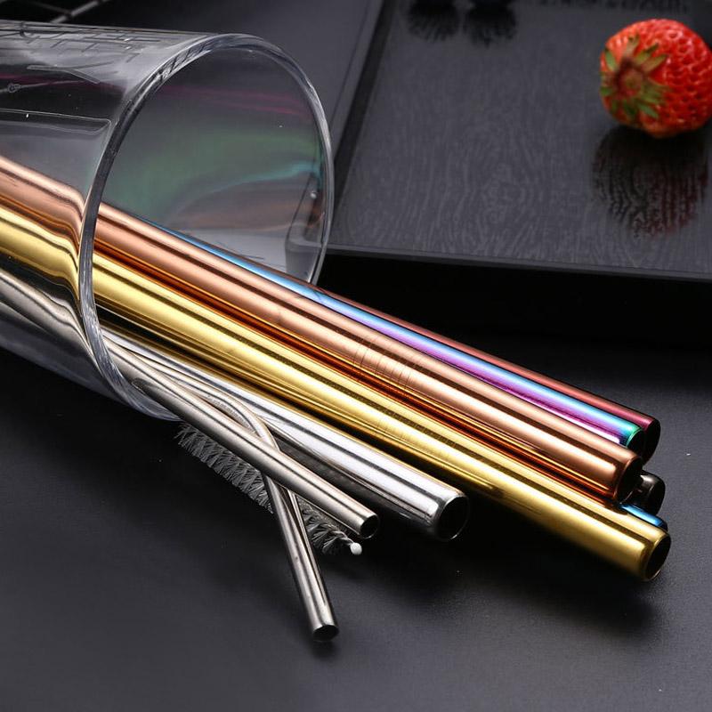 3Pcs Stainless Steel Straw Sets Metal Reusable Straight Bent Drinking Straw With Cleaning Brush Party Juice Drinks Utensils