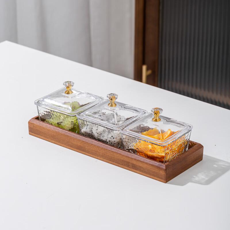 Hammered Glass Snack Serving Set with Lids and Tray