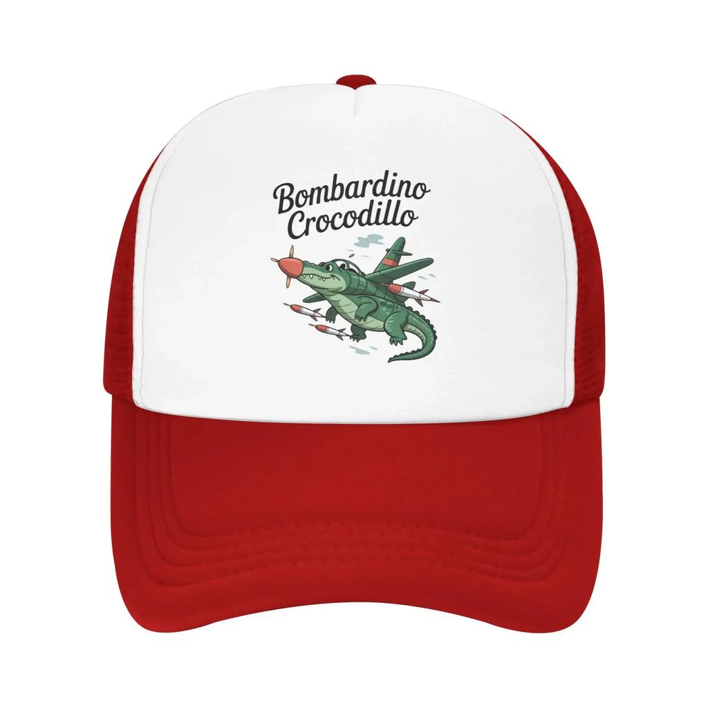 Bombardino Crocodillo Italienisch Cartoonhaft Gehirnfäule Reise Netz Baseballkappen Für Damen Personalisierte Männliche Strand Sonnenschutzmützen