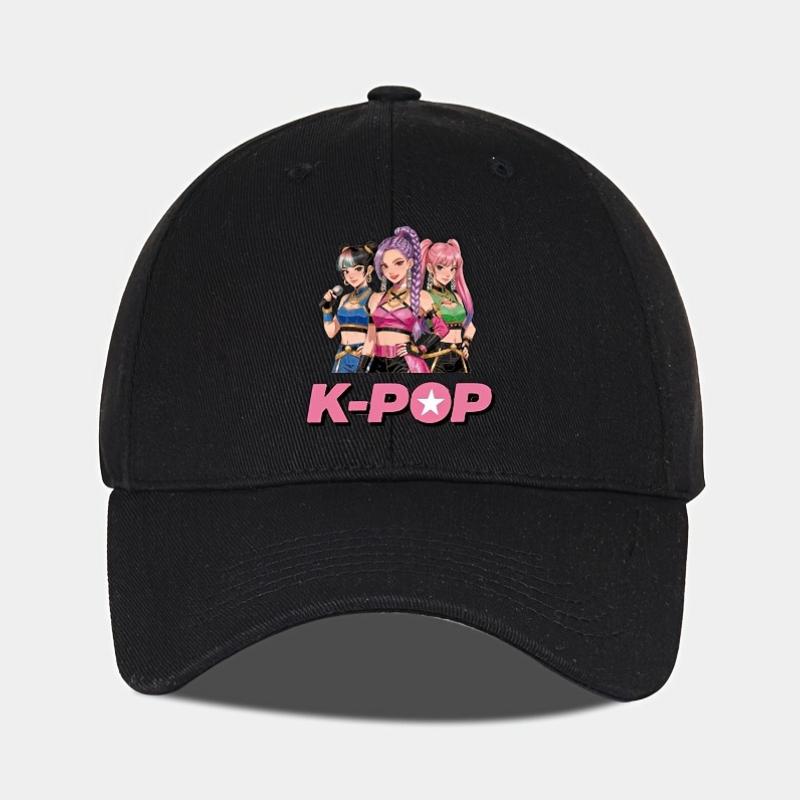 Trendy Cartoon K Pop Print Soft Peak Baseball Cap, Comfortable Adjustable Hat For Casual Attire, Concerts, Parties, Unisex Design