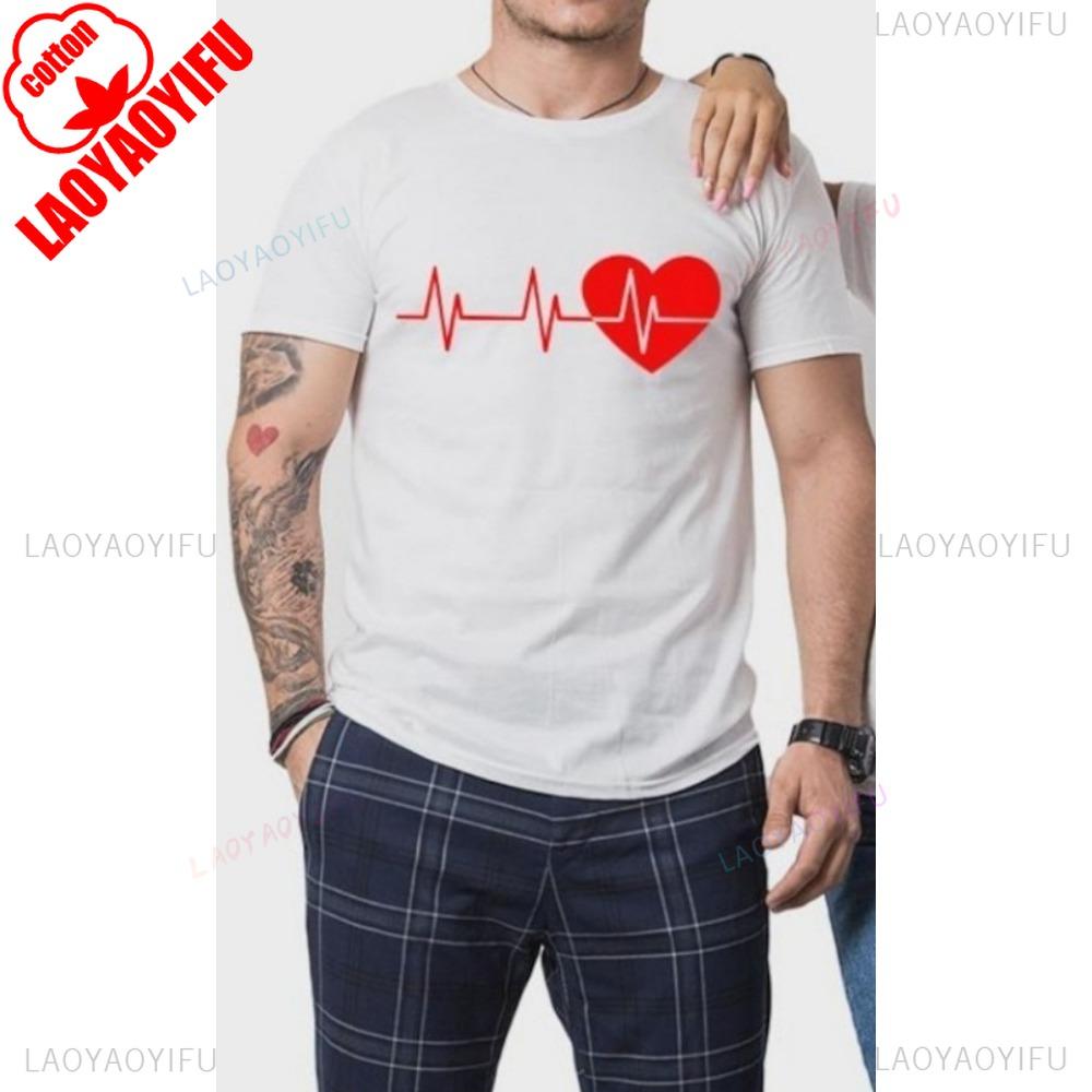 Heartbeat Valentines Day Couple Loose Casual Shirts Lovers Husband Wife Unisexs Womens Matching Gift Fashion T Shirt