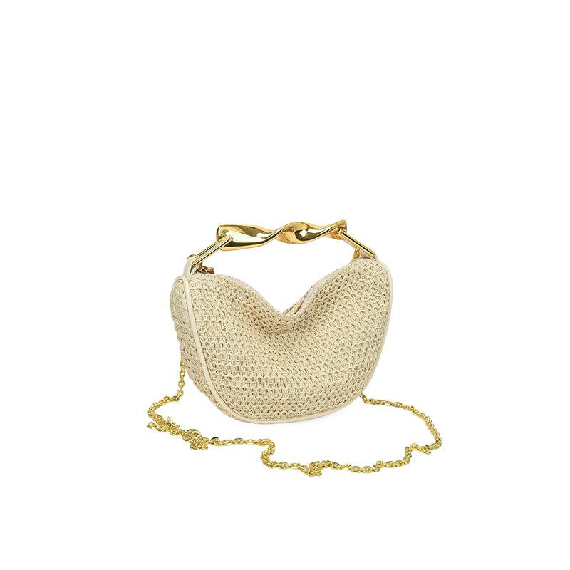 

2026 Summer New Women s Shoulder Bag Woven Metal Handle Mini Crossbody Zipper Casual Fashion Elegant Street Trend Bags бежевый