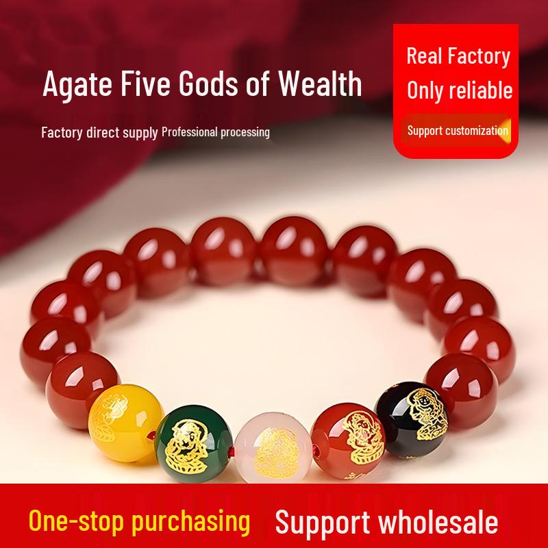 Natural Five-Color Agate God of Wealth Bracelet – Unisex Jewelry